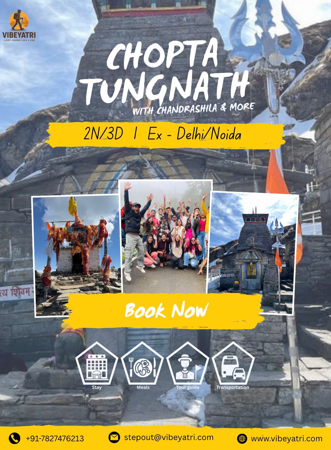 Instagram post of a group of friends trekking in snow